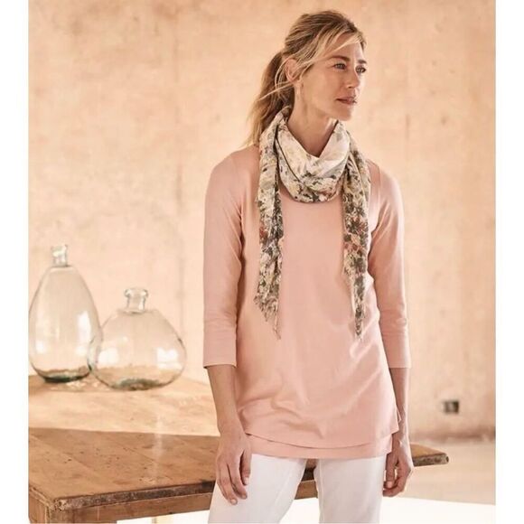 J. Jill Pure Jill Boat-neck Layered Tunic Top Pink Cotton Modal Women's Petite M - Picture 1 of 6
